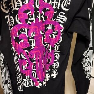 【Chrome Hearts】Cemetery Cross Straight Longsleeve T-Shirt Chrome Hearts Tonal Cemetery Cross Black Long Sleeve T-Shirt